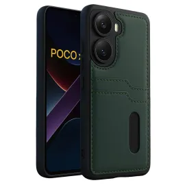 Newface Xiaomi Poco X7 Pro Kılıf Sara Kartvizitli Deri Kılıf - Koyu Yeşil