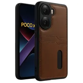 Newface Xiaomi Poco X7 Pro Kılıf Sara Kartvizitli Deri Kılıf - Taba