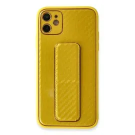Newface Iphone 12 Kılıf Coco Karbon Standlı Kapak - Sarı