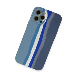 Newface Iphone 12 Pro Kılıf Ebruli Lansman Silikon - Mavi-Gri