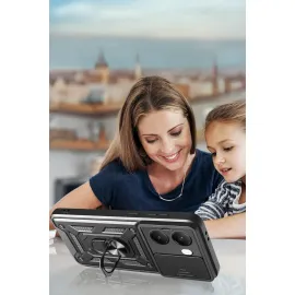 Newface Xiaomi Poco X7 Pro Kılıf Pars Lens Yüzüklü Silikon - Kırmızı