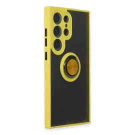 Newface Samsung Galaxy S24 Ultra Kılıf Montreal Yüzüklü Silikon Kapak - Sarı