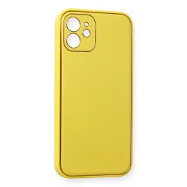 Newface Iphone 12 Kılıf Coco Deri Silikon Kapak - Sarı