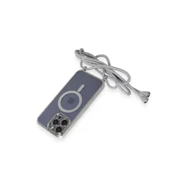 Newface Iphone 13 Pro Max Kılıf Divo Lazer Askılı Magsafe Kapak - Gümüş