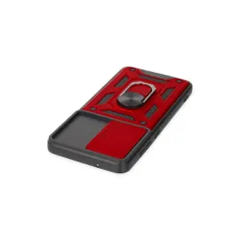 Newface Samsung Galaxy S21 Fe Kılıf Pars Lens Yüzüklü Silikon - Kırmızı