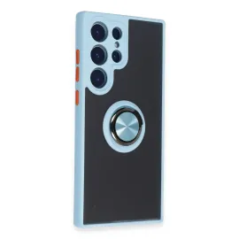 Newface Samsung Galaxy S23 Ultra Kılıf Montreal Yüzüklü Silikon Kapak - Buz Mavi