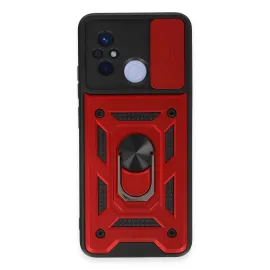 Newface Xiaomi Redmi 12C Kılıf Pars Lens Yüzüklü Silikon - Kırmızı