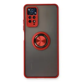 Newface Xiaomi Redmi Note 11 Pro Kılıf Montreal Yüzüklü Silikon Kapak - Kırmızı