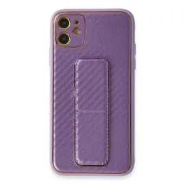 Newface Iphone 12 Kılıf Coco Karbon Standlı Kapak - Mor