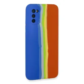 Newface Samsung Galaxy A03S Kılıf Ebruli Lansman Silikon - Mavi-Turuncu