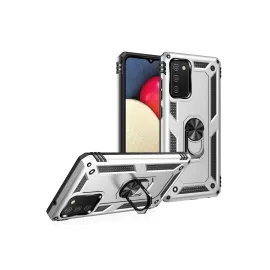 Newface Samsung Galaxy A03S Kılıf Sofya Yüzüklü Silikon Kapak - Gümüş