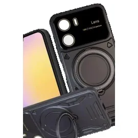 Newface Vivo Y16 Kılıf Joy Lens Standlı Kapak - Siyah