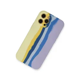 Newface Iphone 12 Pro Max Kılıf Ebruli Lansman Silikon - Sarı-Lila