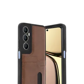 Newface Realme C65 Sara Kartvizitli Deri Kılıf - Taba