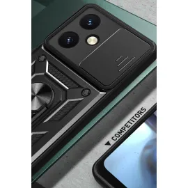 Newface Vivo Y27 Kılıf Pars Lens Yüzüklü Silikon - Kırmızı