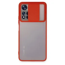 Newface Xiaomi Redmi Note 11T Kılıf Palm Buzlu Kamera Sürgülü Silikon - Kırmızı