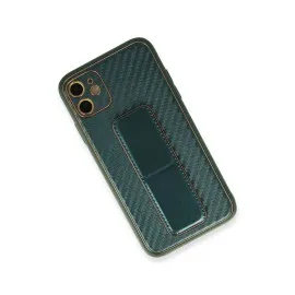 Newface Iphone 12 Kılıf Coco Karbon Standlı Kapak - Yeşil