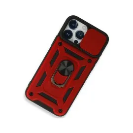 Newface Iphone 15 Pro Kılıf Pars Lens Yüzüklü Silikon - Kırmızı