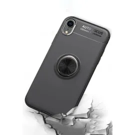 Newface iPhone XR Kılıf Range Yüzüklü Silikon - Siyah-Kırmızı