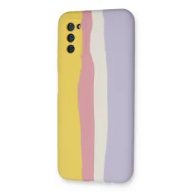 Newface Samsung Galaxy A03S Kılıf Ebruli Lansman Silikon - Sarı-Mavi