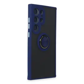Newface Samsung Galaxy S24 Ultra Kılıf Montreal Yüzüklü Silikon Kapak - Lacivert