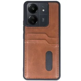 Newface Xiaomi Redmi 13C Kılıf Sara Kartvizitli Deri Kılıf - Taba