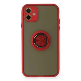 Newface Iphone 11 Kılıf Montreal Yüzüklü Silikon Kapak - Kırmızı