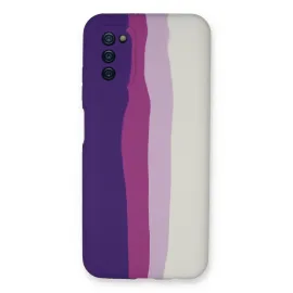 Newface Samsung Galaxy A03S Kılıf Ebruli Lansman Silikon - Mor-Beyaz