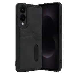 Newface Samsung Galaxy S25 Edge Sara Kartvizitli Deri Kılıf - Siyah