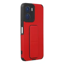 Newface Vivo Y16 Kılıf Mega Standlı Silikon - Kırmızı
