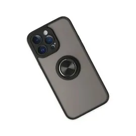 Newface Iphone 14 Pro Kılıf Montreal Yüzüklü Silikon Kapak - Siyah