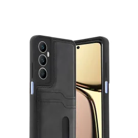 Newface Realme C65 Sara Kartvizitli Deri Kılıf - Siyah