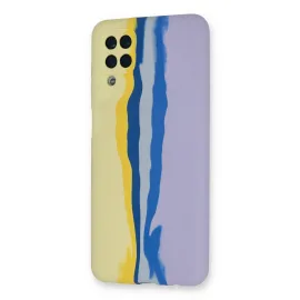 Newface Samsung Galaxy A22 Kılıf Ebruli Lansman Silikon - Sarı-Lila