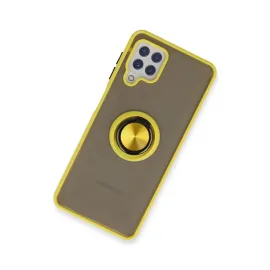 Newface Samsung Galaxy A22 Kılıf Montreal Yüzüklü Silikon Kapak - Sarı