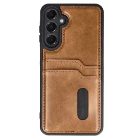 Newface Samsung Galaxy A35 5G Kılıf Sara Kartvizitli Deri Kılıf - Taba