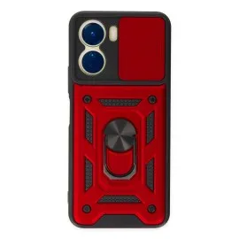 Newface Vivo Y16 Kılıf Pars Lens Yüzüklü Silikon - Kırmızı