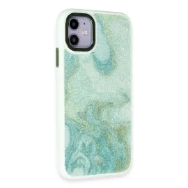 Newface Iphone 12 Kılıf Moda Simli Kapak - Yeşil