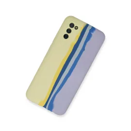 Newface Samsung Galaxy A03S Kılıf Ebruli Lansman Silikon - Sarı-Lila