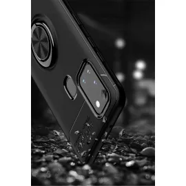 Newface Samsung Galaxy M31 Kılıf Range Yüzüklü Silikon - Siyah-Mavi