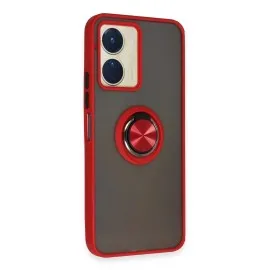 Newface Vivo Y16 Kılıf Montreal Yüzüklü Silikon Kapak - Kırmızı