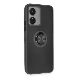 Newface Vivo Y16 Kılıf Montreal Yüzüklü Silikon Kapak - Siyah