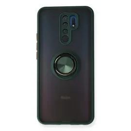 Newface Xiaomi Redmi 9 Kılıf Montreal Yüzüklü Silikon Kapak - Yeşil