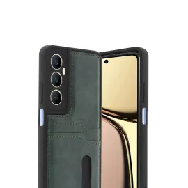 Newface Realme C65 Sara Kartvizitli Deri Kılıf - Yeşil