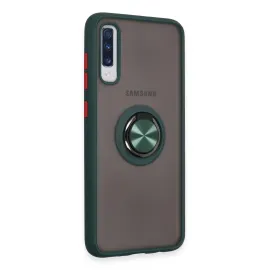 Newface Samsung Galaxy A70 Kılıf Montreal Yüzüklü Silikon Kapak - Yeşil