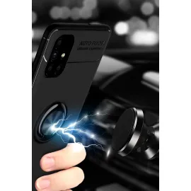 Newface Samsung Galaxy M51 Kılıf Range Yüzüklü Silikon - Siyah-Gold