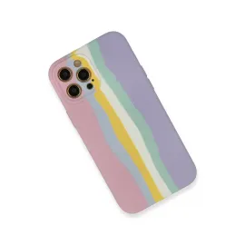 Newface Iphone 12 Pro Max Kılıf Ebruli Lansman Silikon - Pembe-Lila