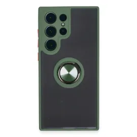 Newface Samsung Galaxy S23 Ultra Kılıf Montreal Yüzüklü Silikon Kapak - Yeşil