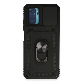 Newface Xiaomi Redmi Note 10 Kılıf Pars Lens Yüzüklü Silikon - Siyah