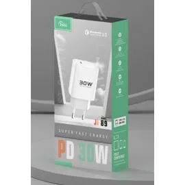 Joko Jk89 30W Type-C Çıkışlı Ekstra Dc67 1M Type-C To Type-C Kablolu Pd Şarj Cihazı - Beyaz