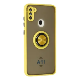 Newface Samsung Galaxy A11 Kılıf Montreal Yüzüklü Silikon Kapak - Sarı